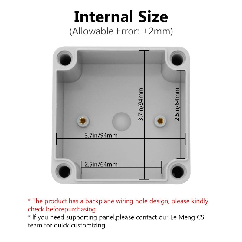 LeMotech IP67 Waterproof Junction Box ABS Plastic Project Box Dustproof Electrical Box Outdoor Enclosure for Electronics DIY Case Gray 3.9X 3.9X 3 inch (100x 100x 75 mm) - Image 3